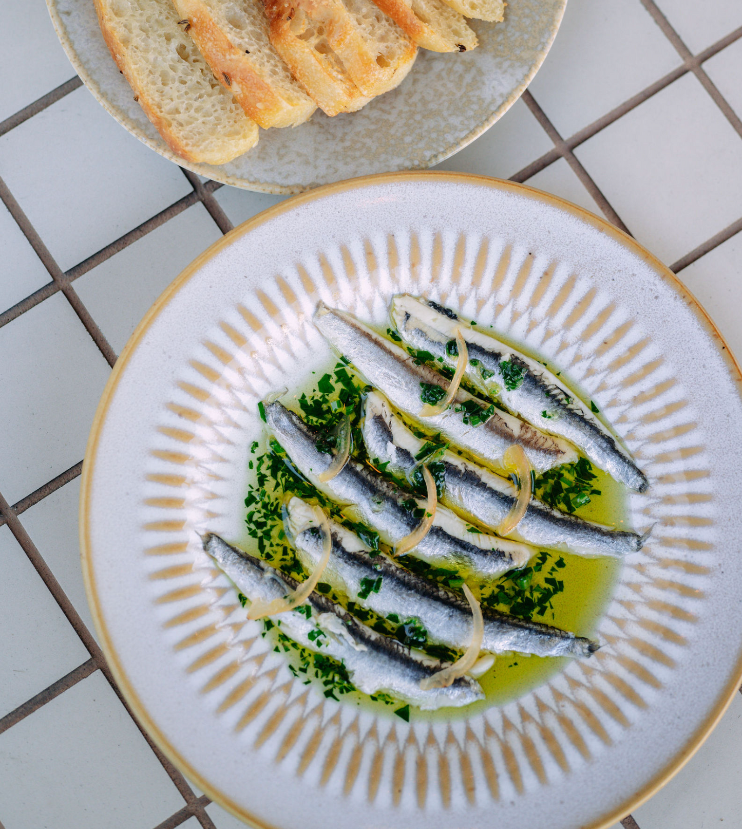 White anchovies, parsley, preserved lemon